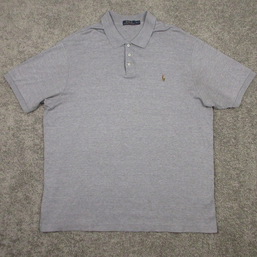 Polo Ralph Lauren Shirt Mens 2XLT Gray Heather Brown Pony Logo Rugby Golf